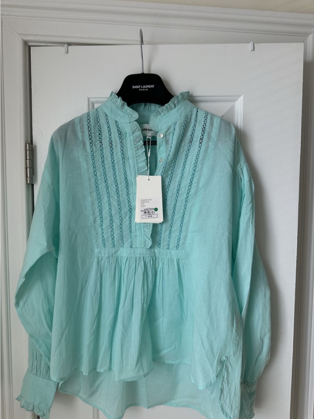 ANTIK BATIK Anna Button Down Blouse In Aqua Womens Size S/38